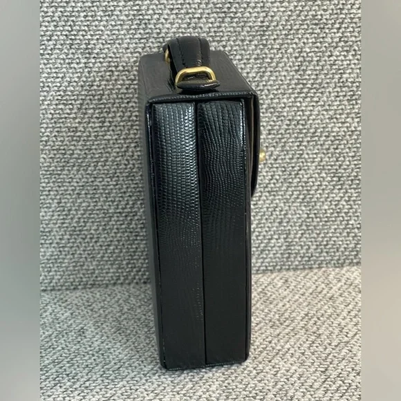 Black Pebbled  Travel Jewelry Case Mirror, Hard Outer Snap Case Gold Closure - Picture 8 of 16